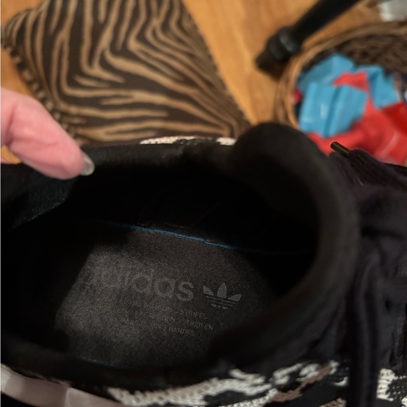 EUC Adidas swift running shoe with slip on feature; black and white fun print. - Picture 6 of 6